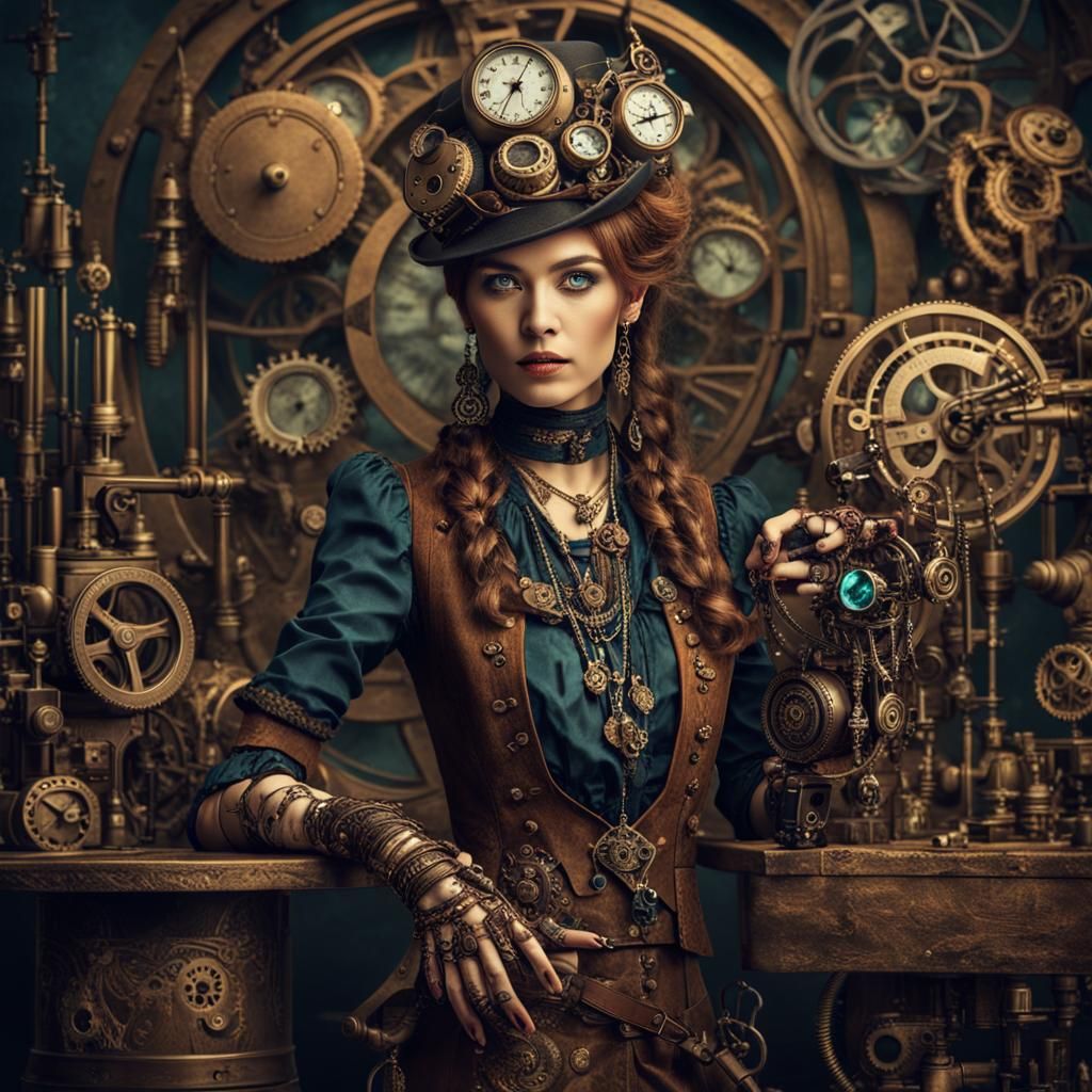 Steampunk Beauty in Analog Style, Detailed Studio Photo