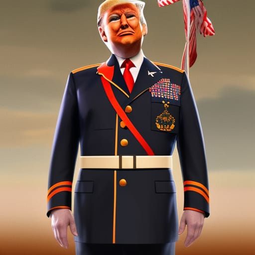 Donald Trump in Military Uniform: Detailed Matte Painting