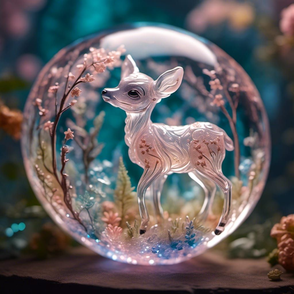 Glass Fawn in Sphere: Pastel Colors