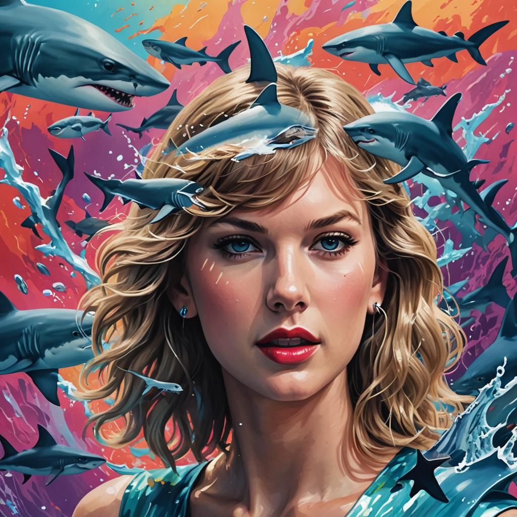 Taylor Swift Shark Week Album Cover in Splash Art