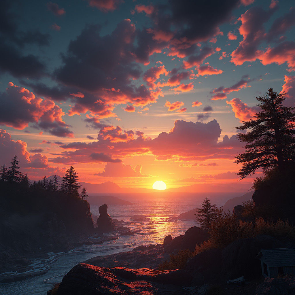 Spectacular Sunset in Detailed Matte Painting Style