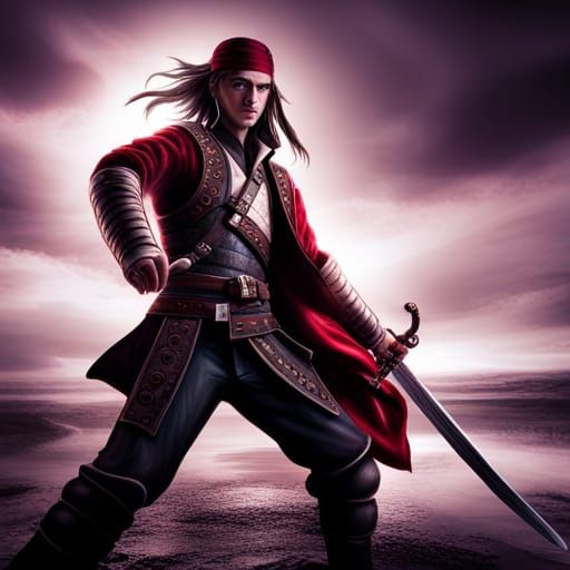 Swashbuckler with Blood Red Katana and Dark Magic