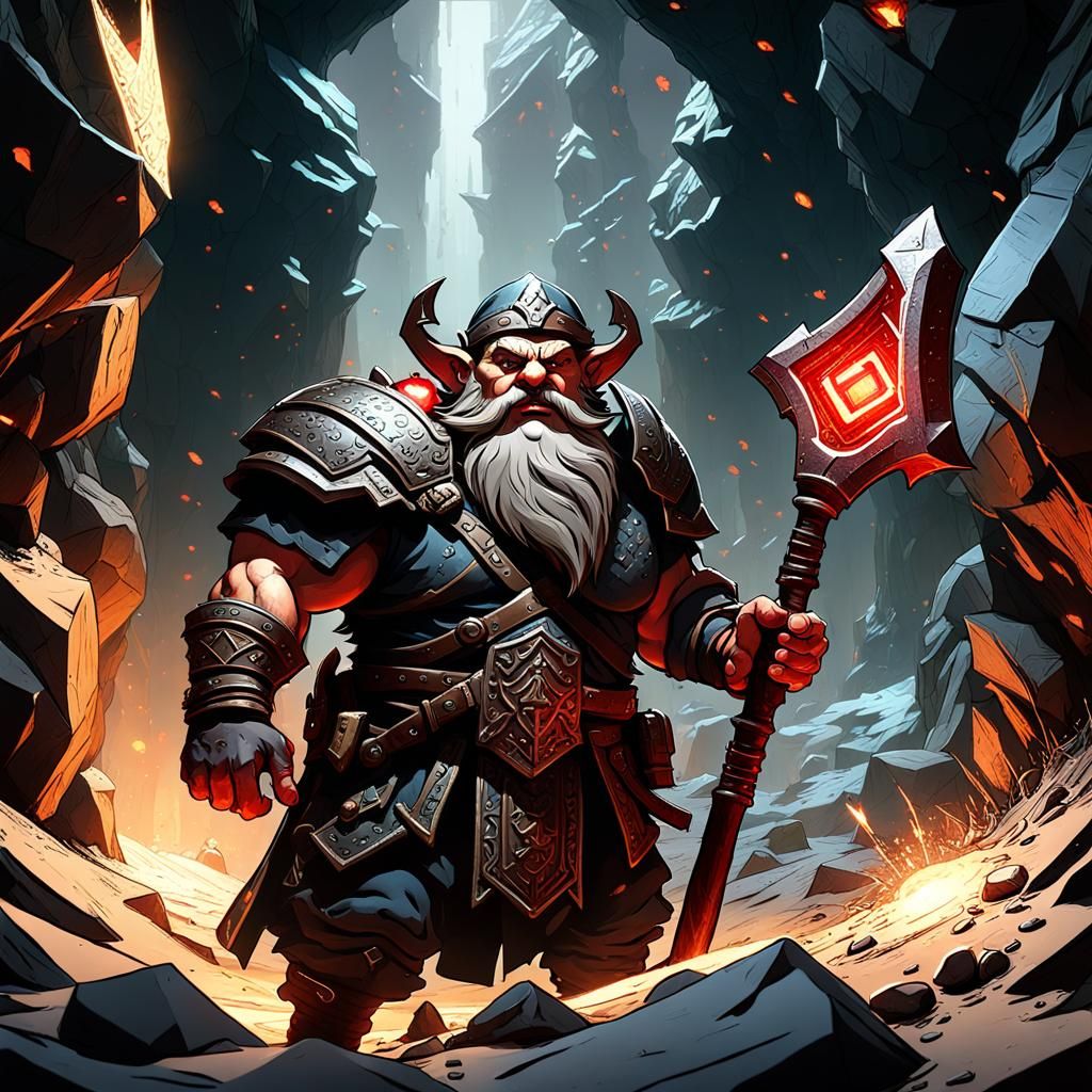 Dwarf Fighter in Crystal Cave: Dark Fantasy Art