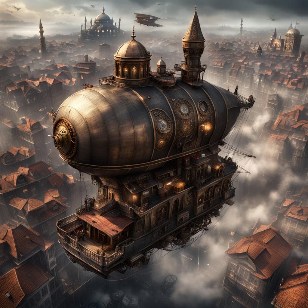 Steampunk Istanbul: Aerial View with Clockwork Wonders
