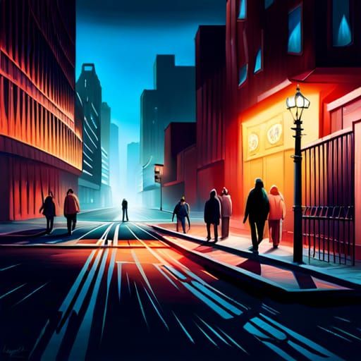 Sinister City Street at Night in Graffiti Art Style