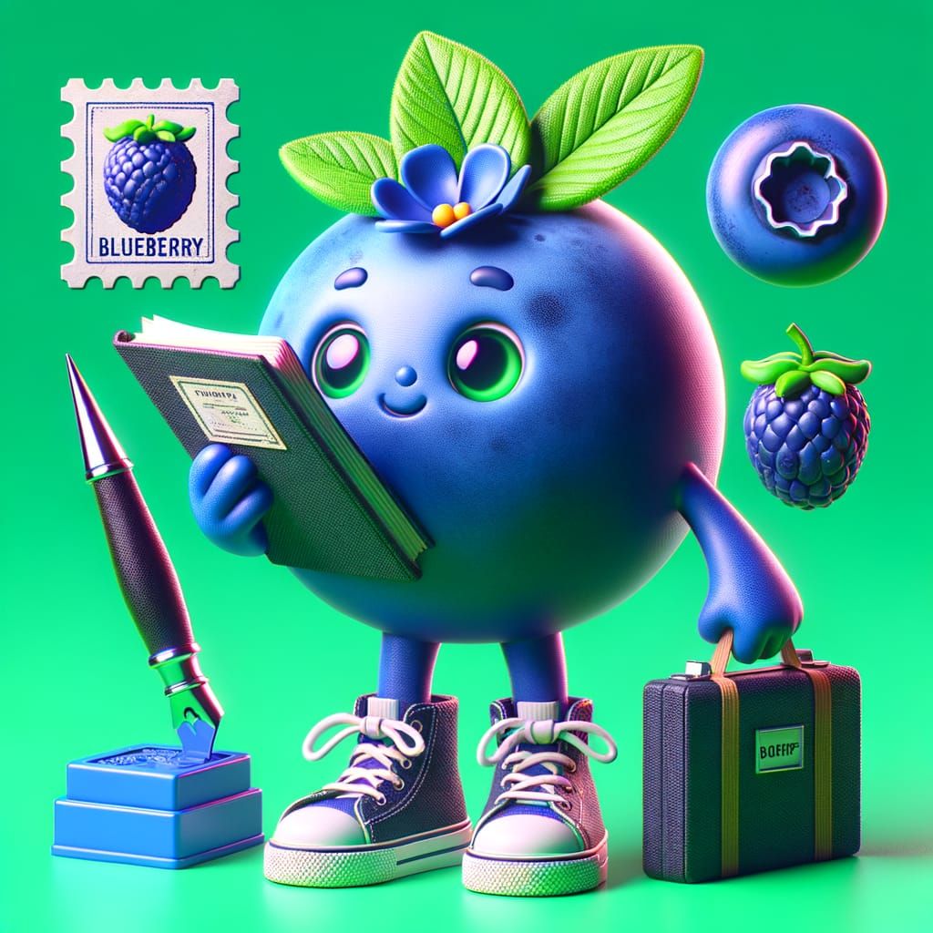 Female Blueberry Character Concept Art in 20th-Century Style