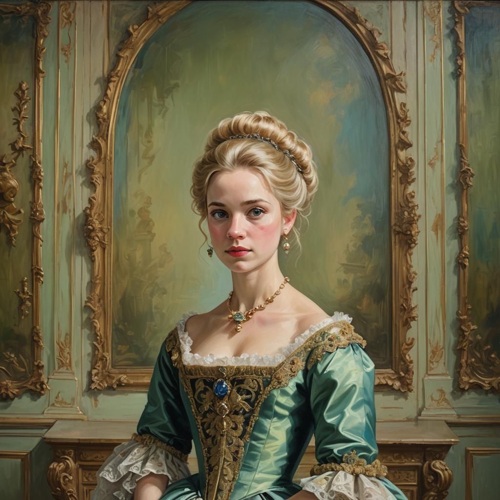 Rococo Princess Portrait in Oil Painting Style