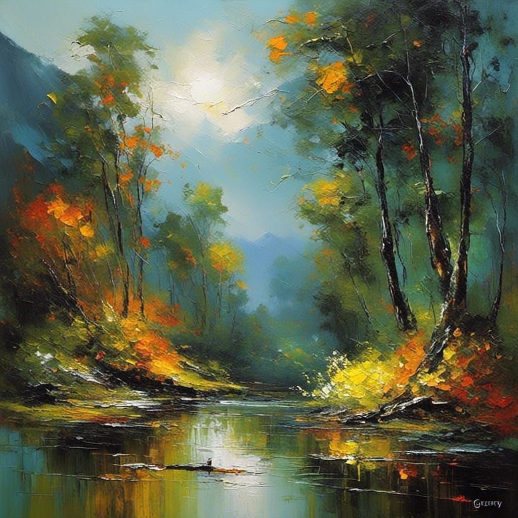 Optical Landscape Dream in Impasto Oil Painting Style