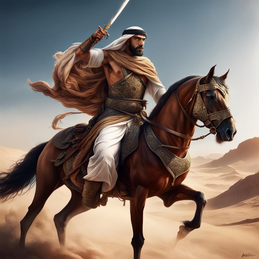 Arab Warrior on Horse in Detailed Matte Painting