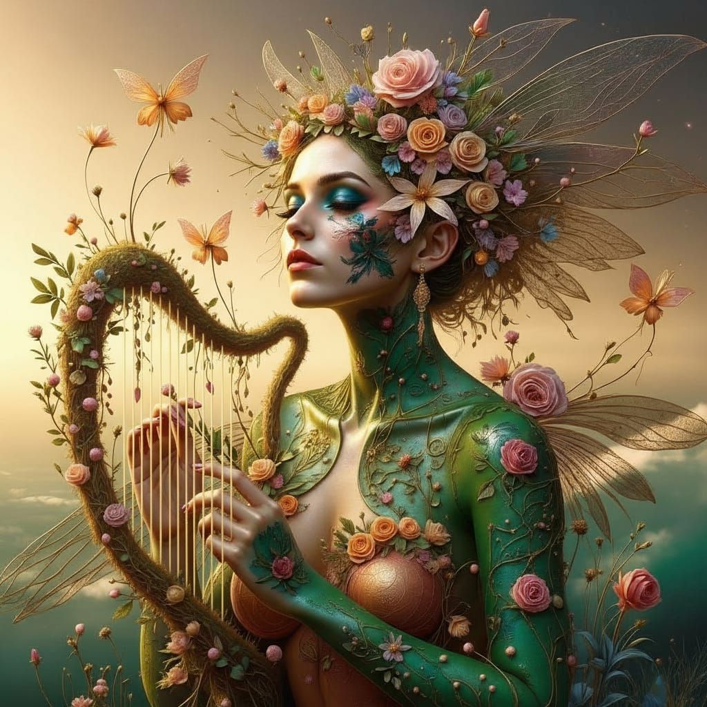 Rose Tattooed Fairy with Holographic Wings