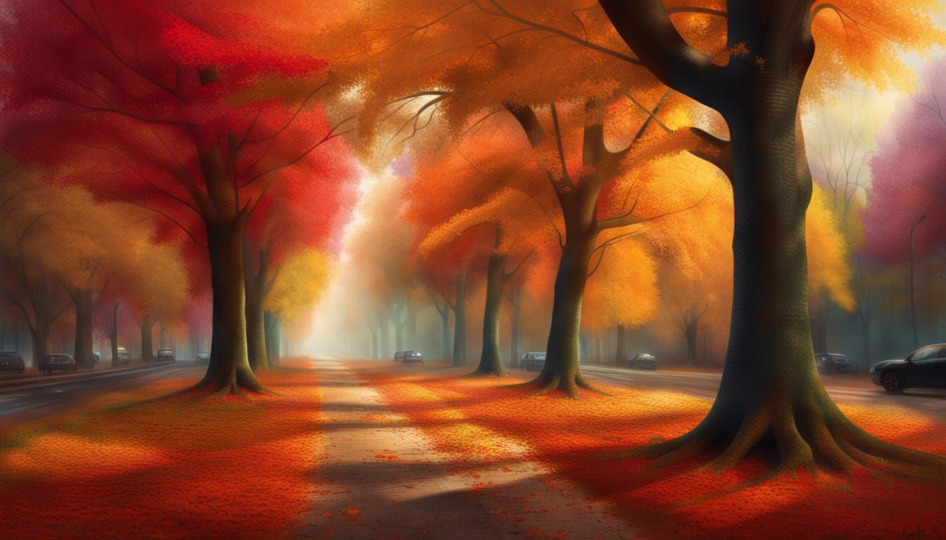Autumn Boulevard in Vibrant Digital Painting