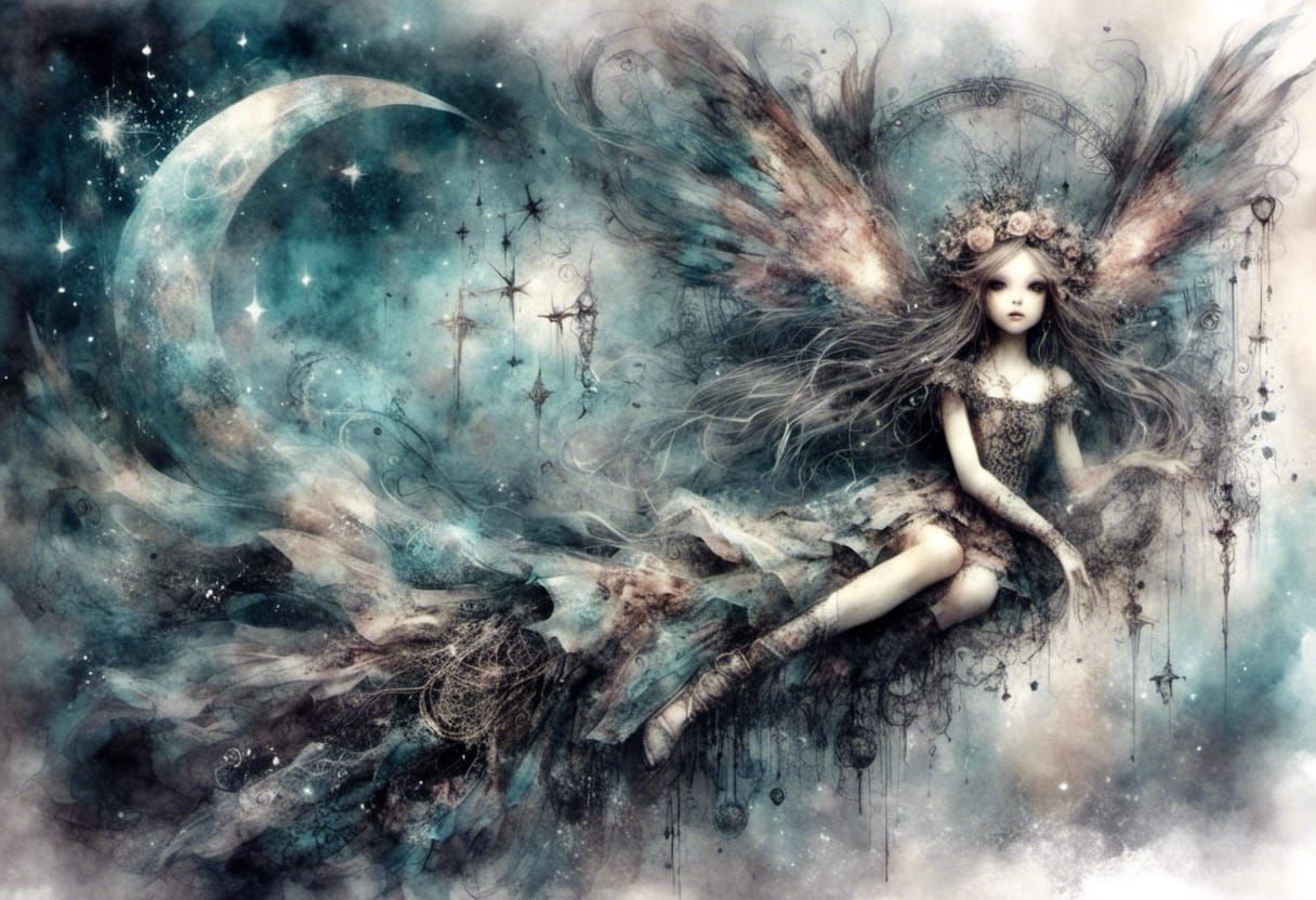 <lora:Glowing runes dark:1.0> <lora:Pixie Cute:1.0> evening ...