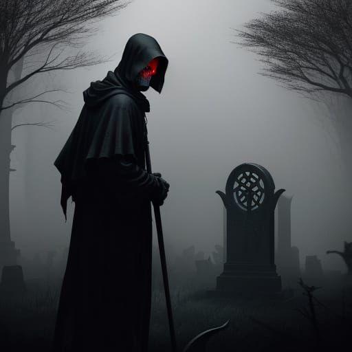 Grim Reaper in Dark Gothic Landscape
