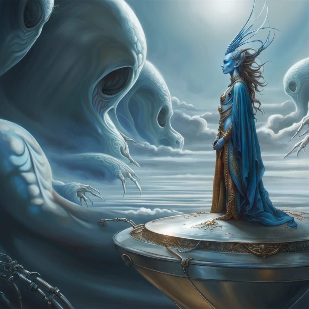 Blue Alien Singer Portrait in Hyperrealistic Style