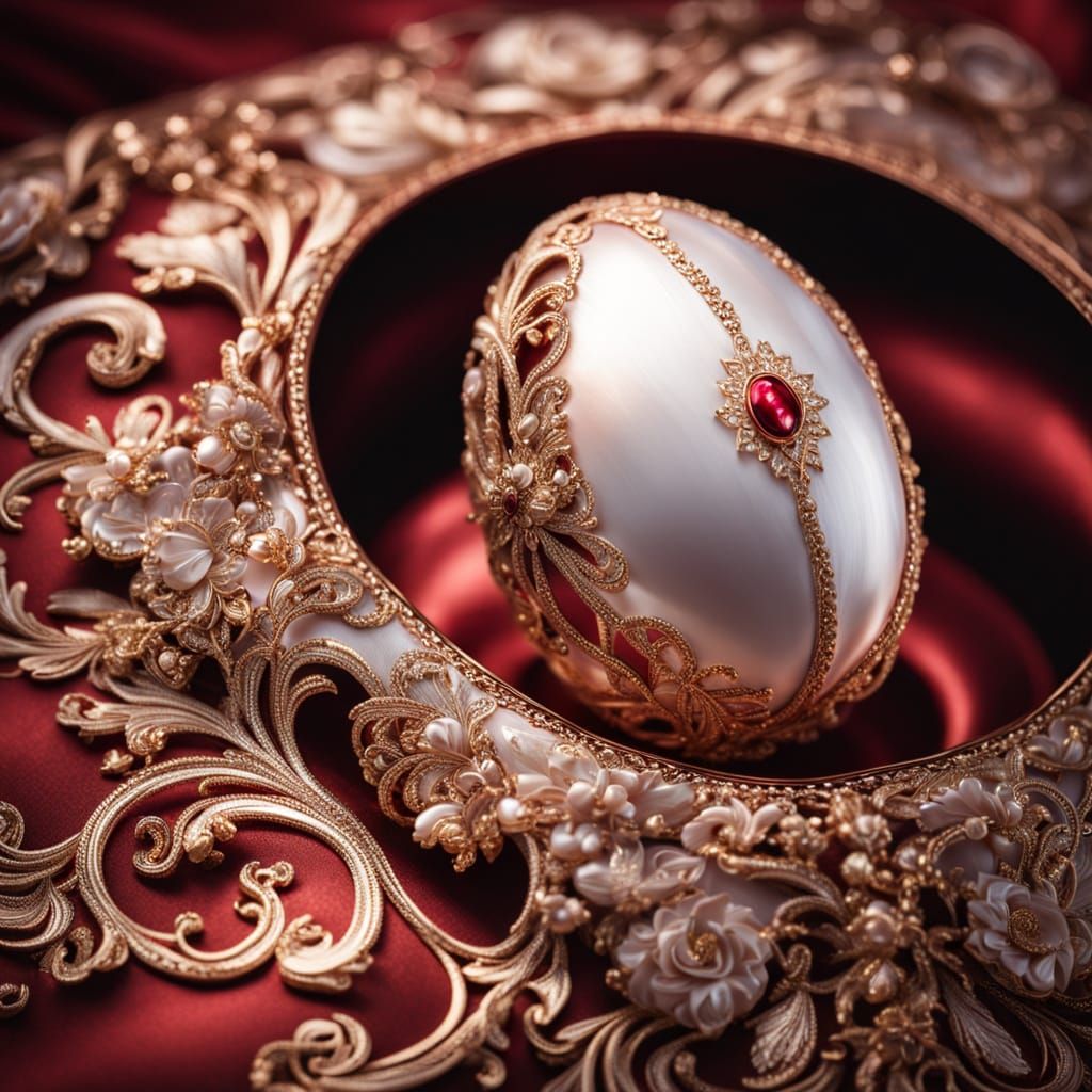 Ornate Fabergé Egg on Silk Cushion