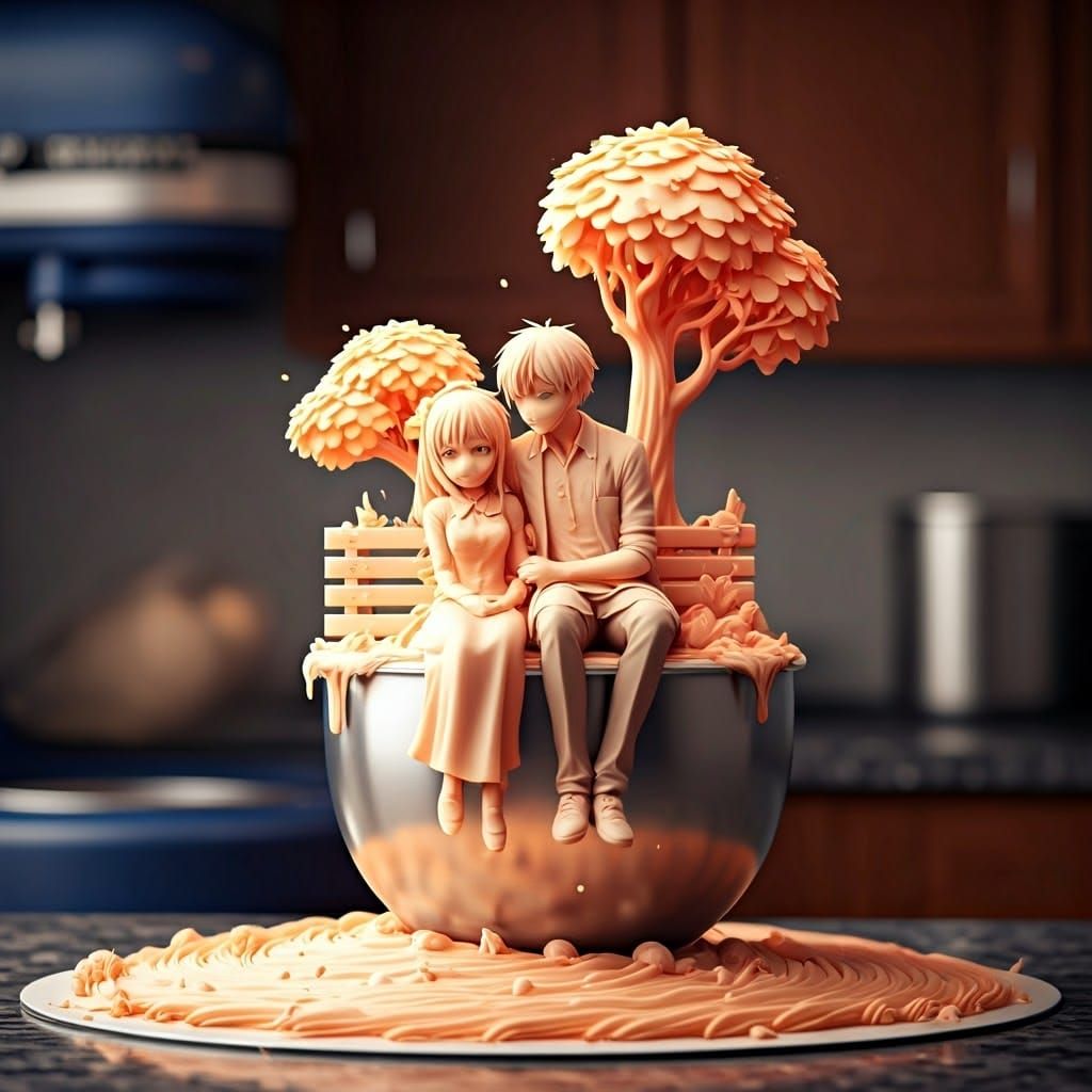 Cake Frosting Sculpture of Couple in Anime Style