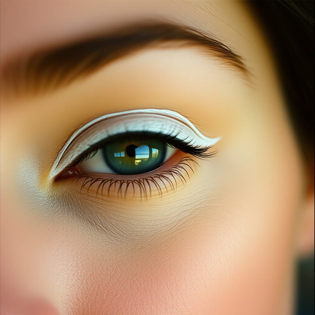 Cinematic Close-Up: Woman's Eyes with White Eyeshadow