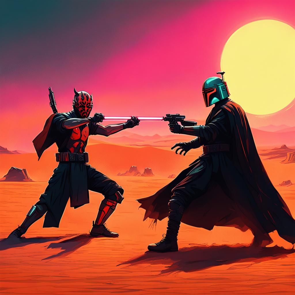 Darth Maul vs Boba Fett: Cyberpunk Showdown