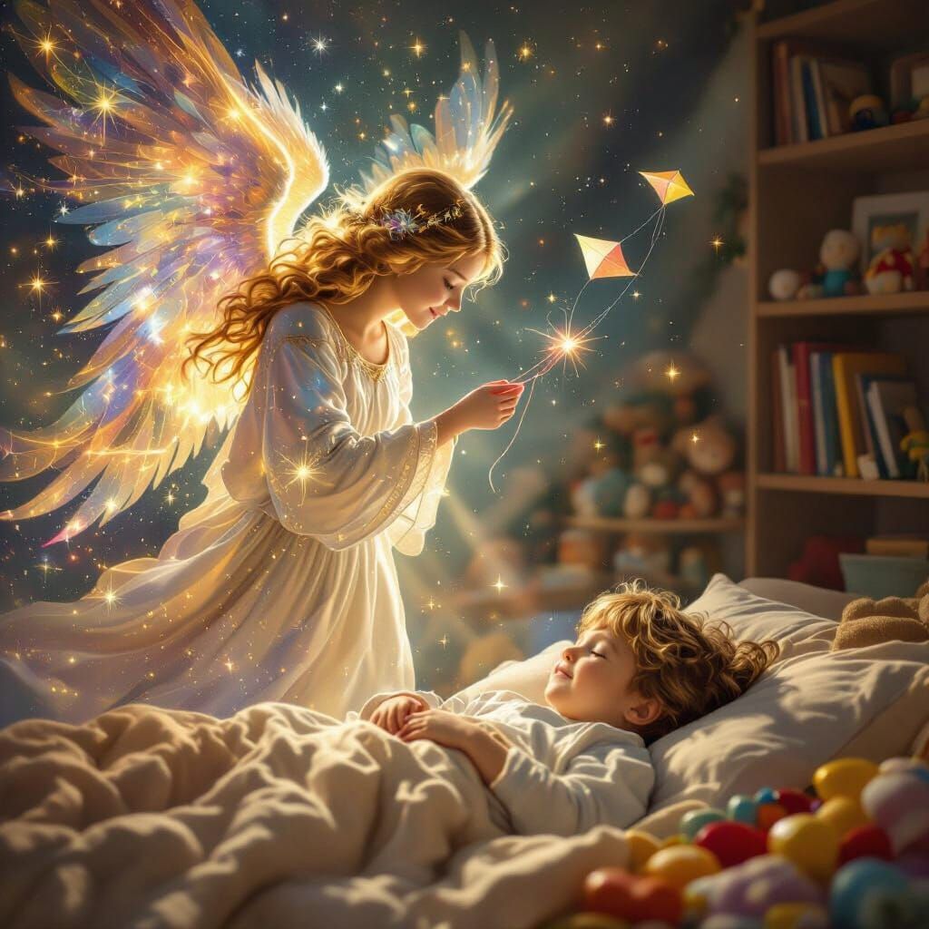 Radiant Angel Double Exposure with Child's Dream