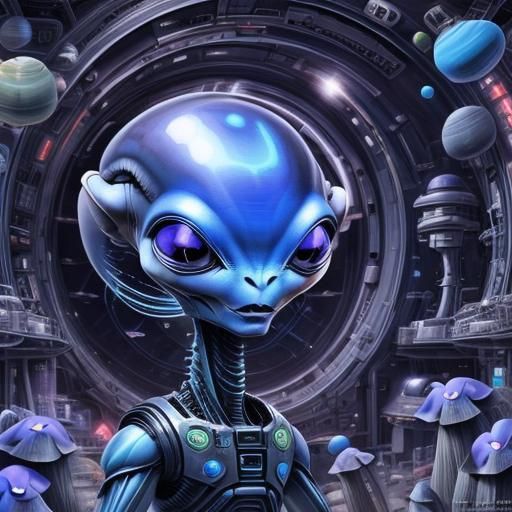 Periwinkle Alien in Futuristic Space Station