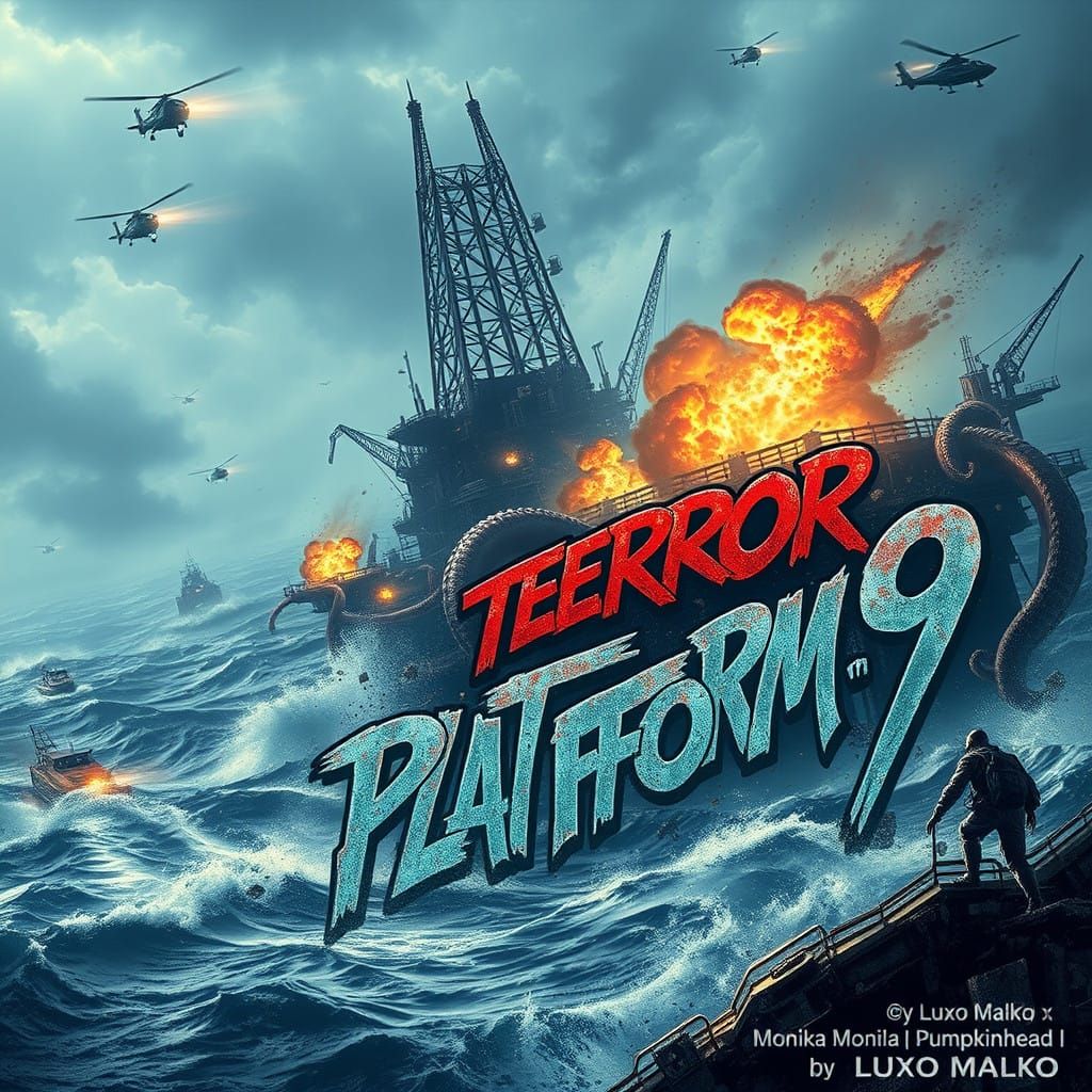 Derelict Oil Platform Ensnared by Giant Octopus in Turbulent...