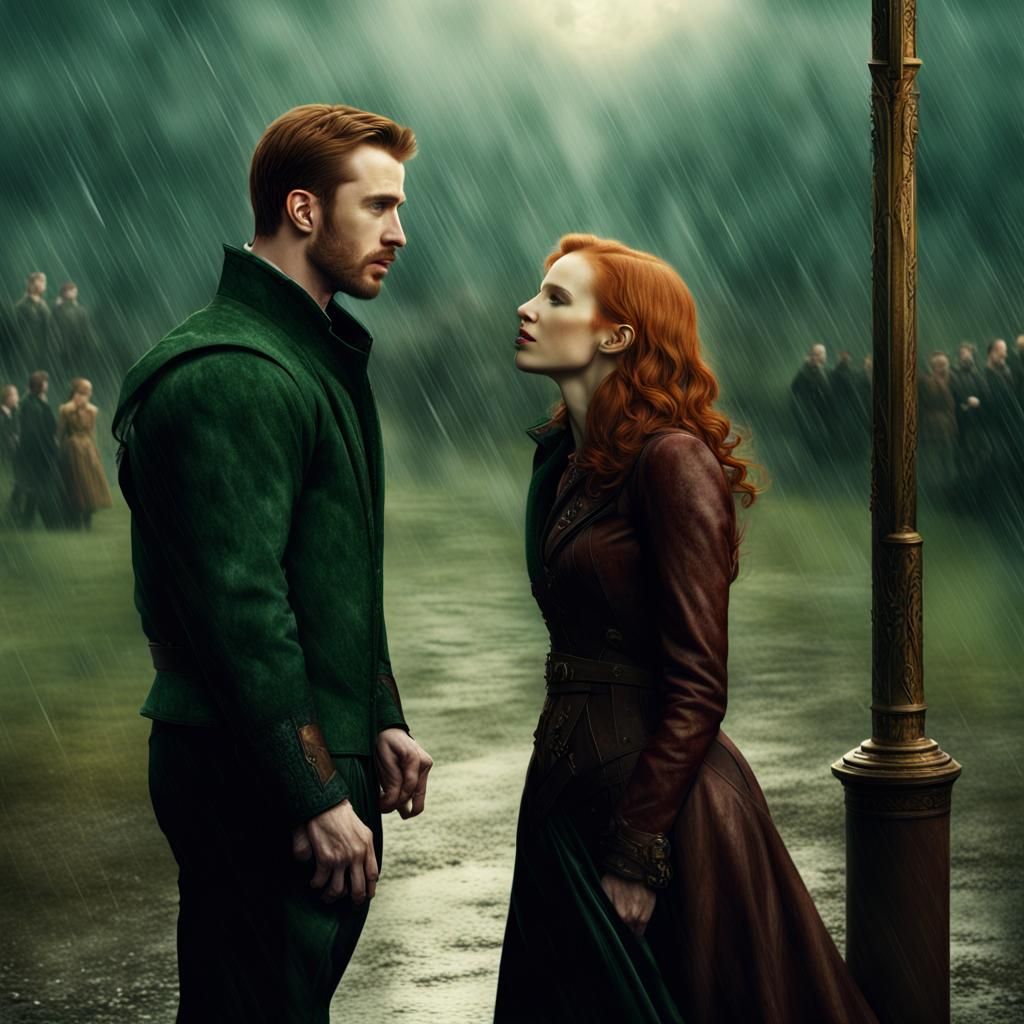 Actors Kissing on Quidditch Pitch, Digital Matte Painting