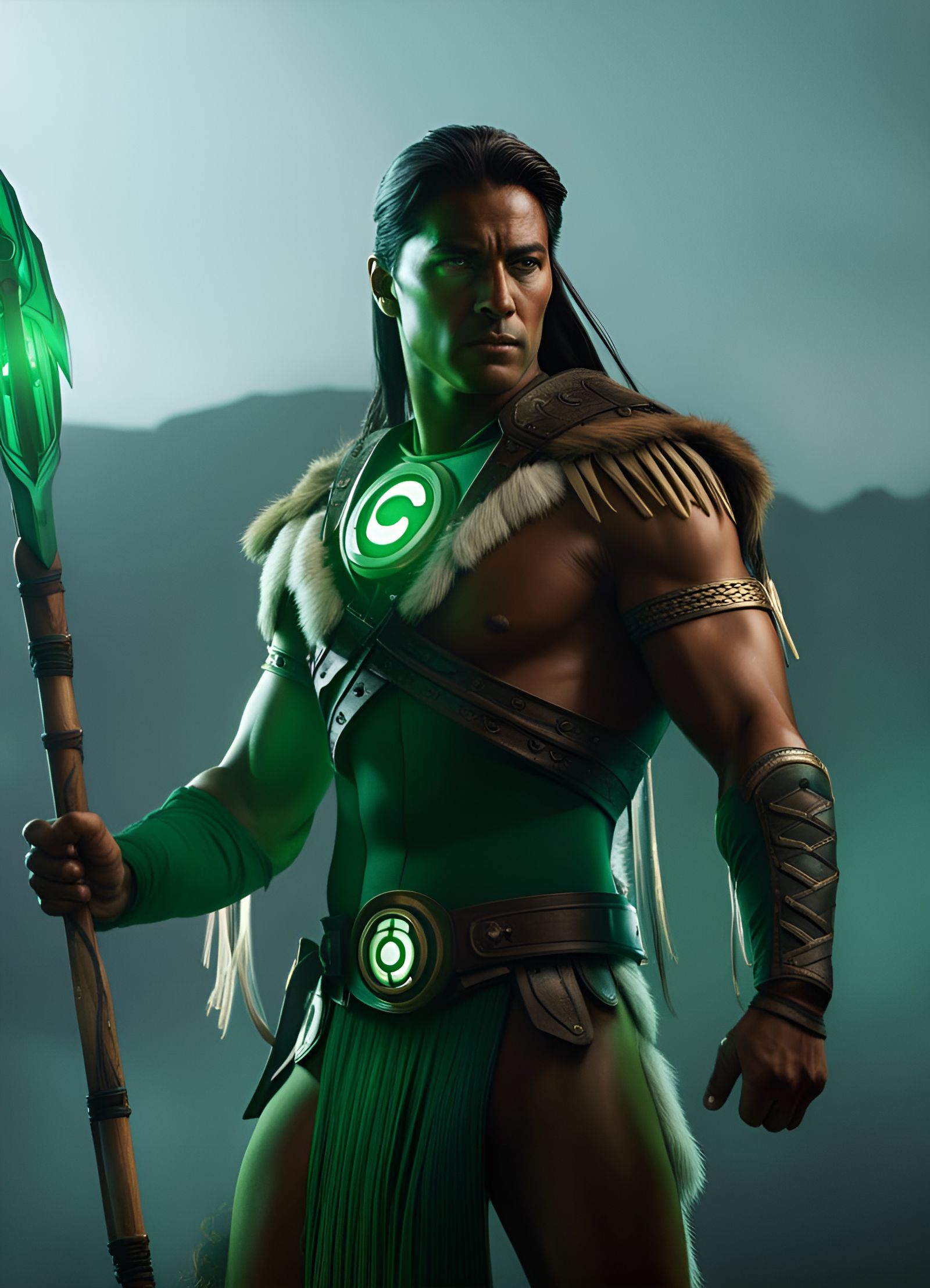 Green Lantern as Native American Warrior Concept Art