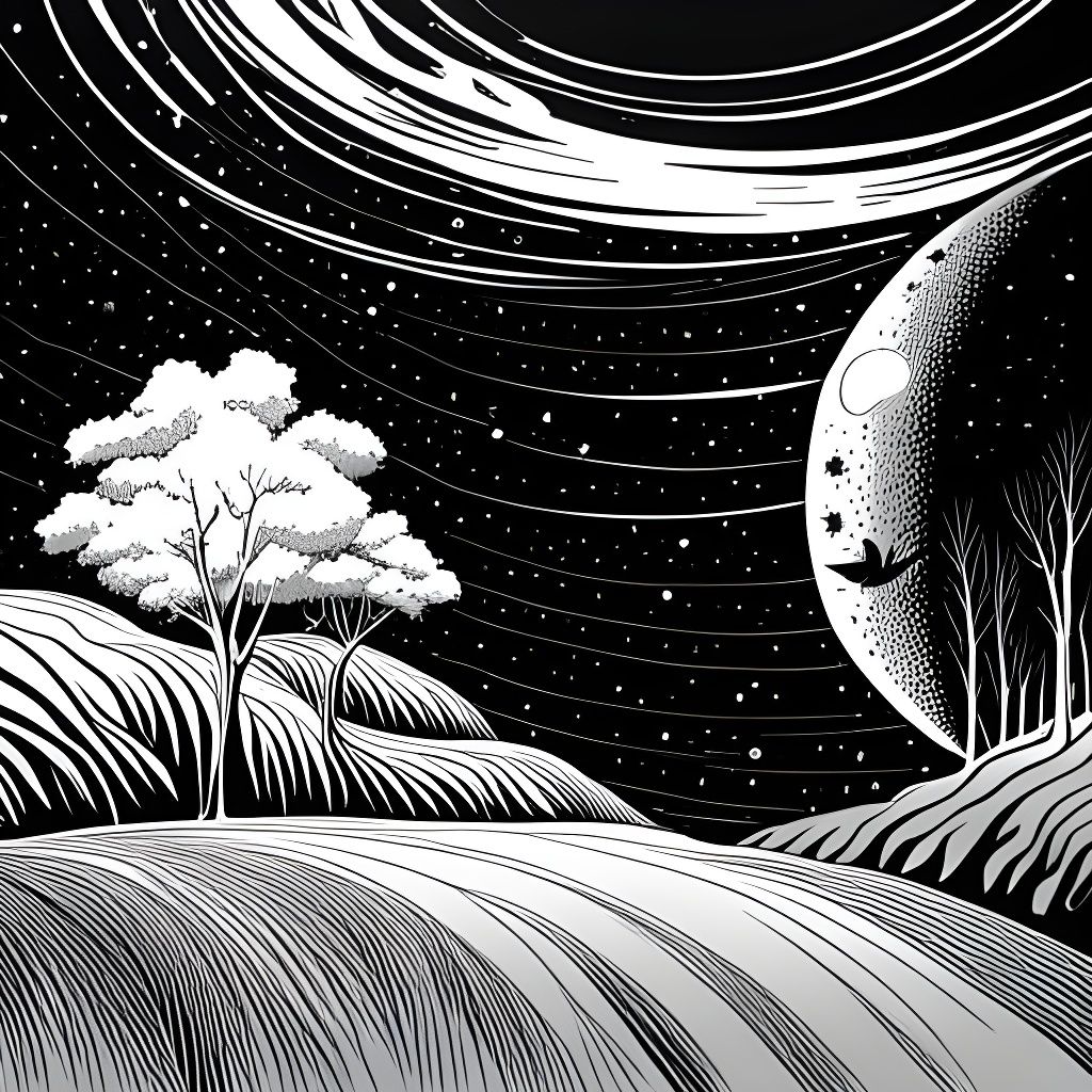Monochrome Starry Sky Vector Graphic
