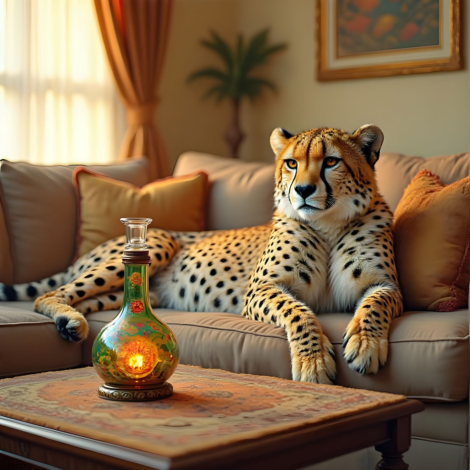 Cheetah Smokes in Family Room