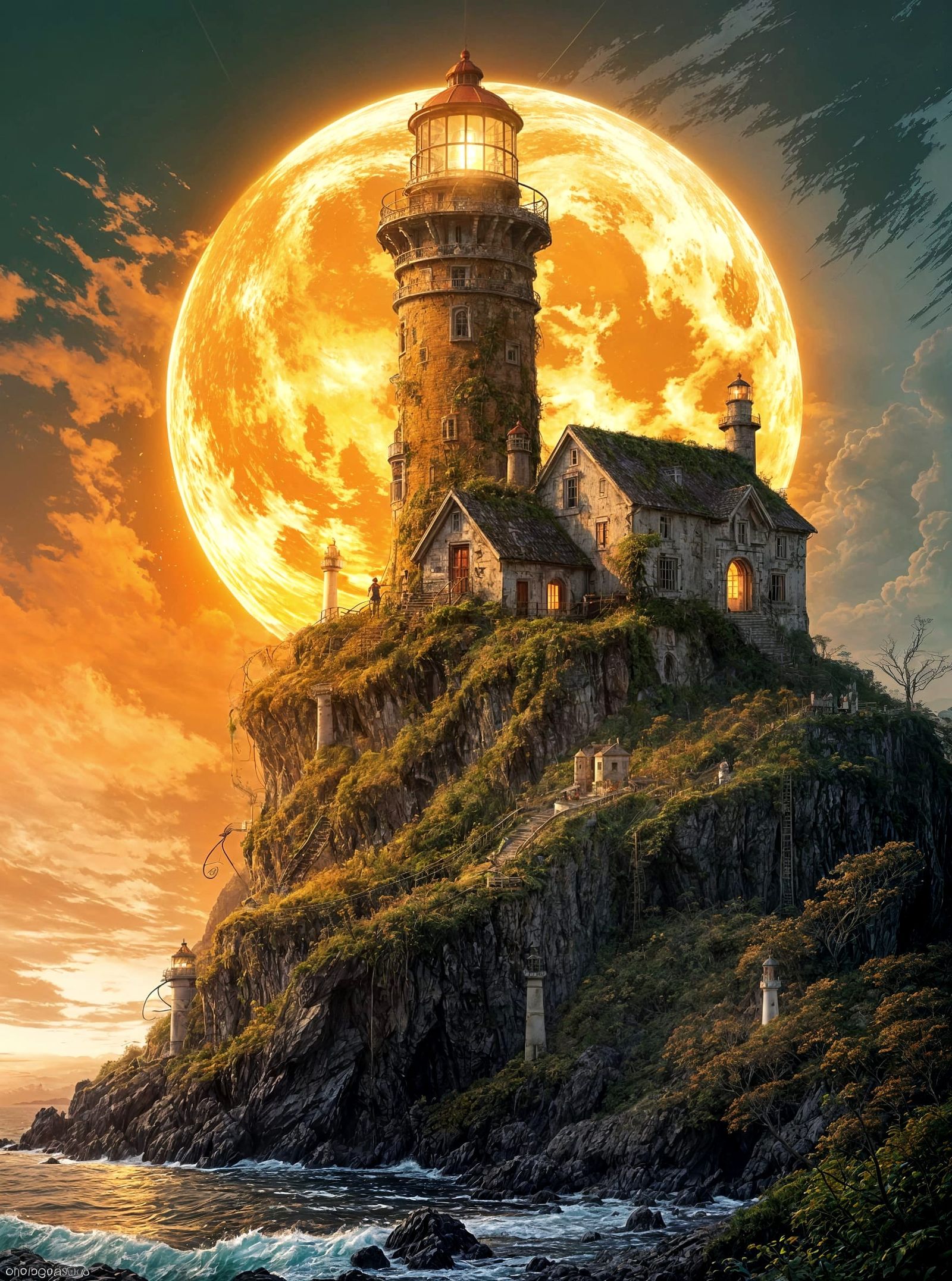 Decaying Lighthouse at Night in Fantasy Art Style