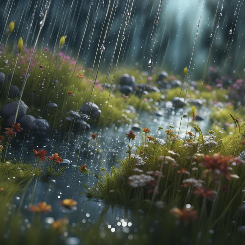 Rain in Sunny Meadow: Detailed Matte Painting