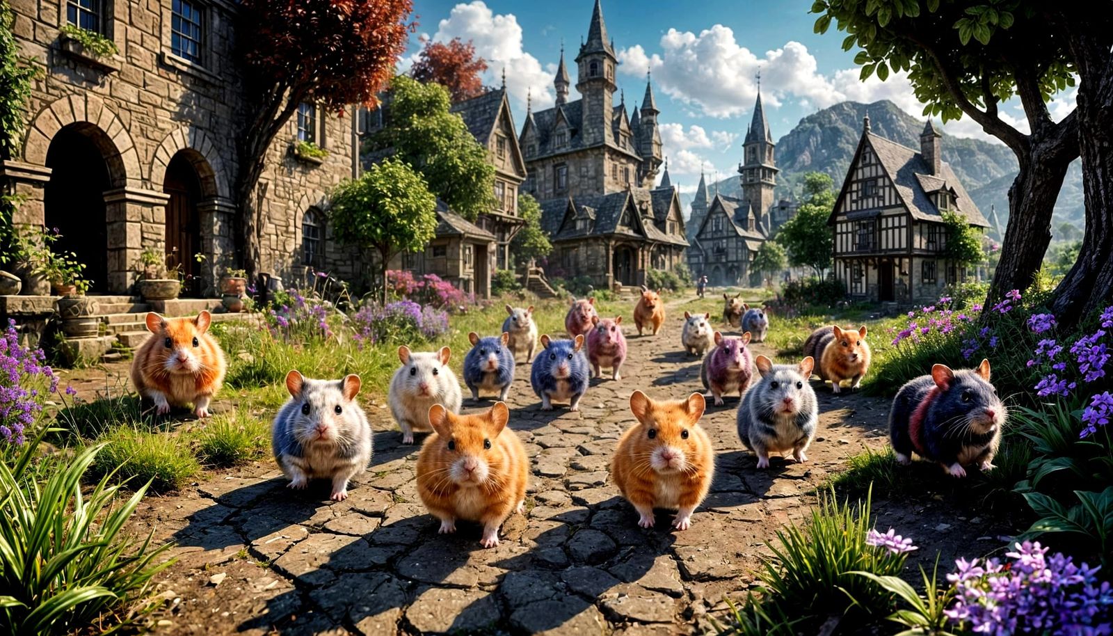 Colorful Hamster Army Runs Through Countryside