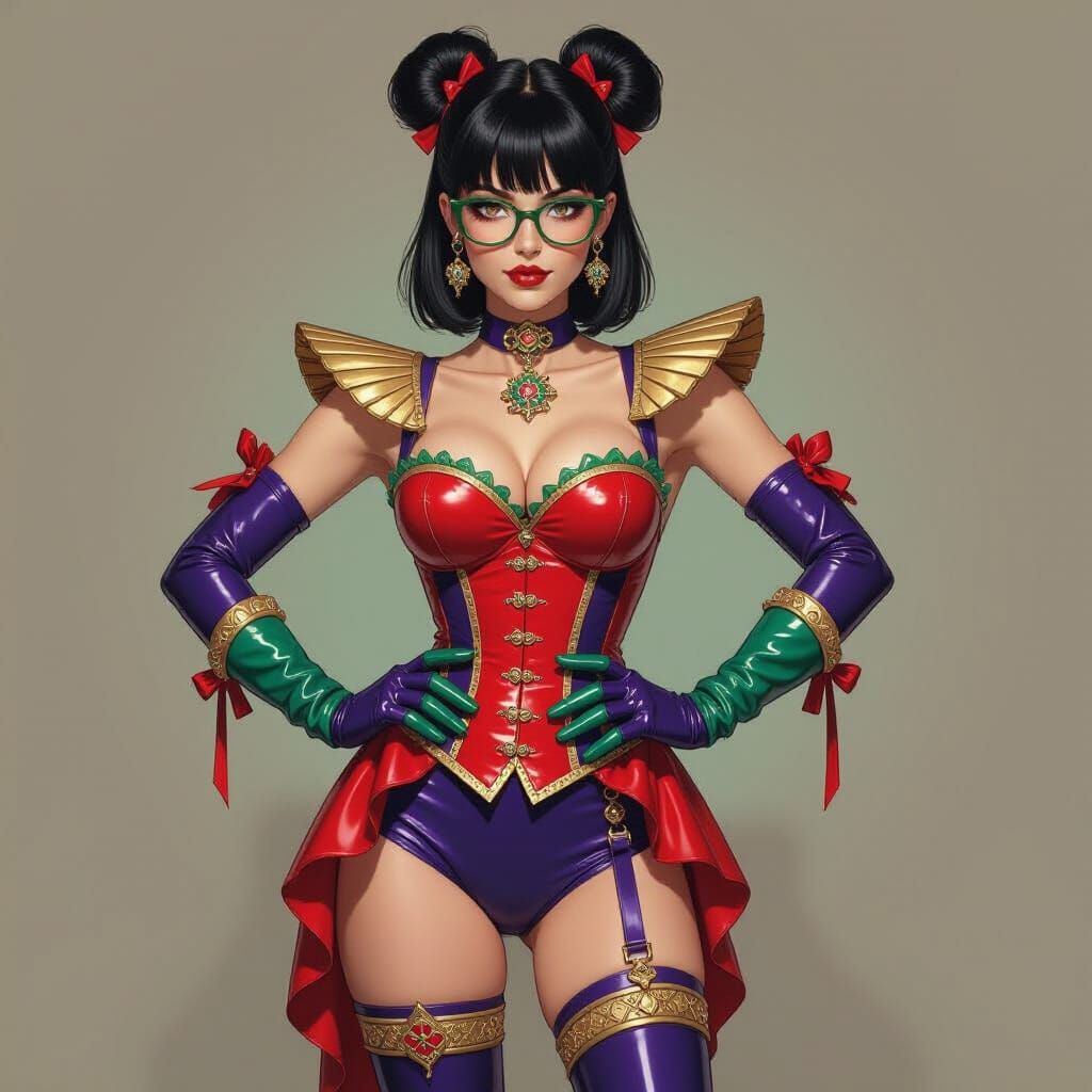 Punk Woman in Latex Bodice with Vibrant Accents