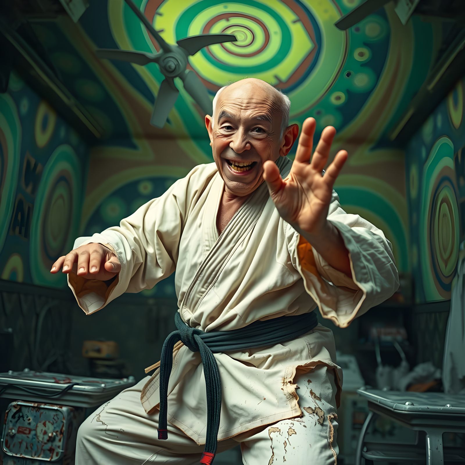 Old Man's Karate Skills in Psychedelic Dojo