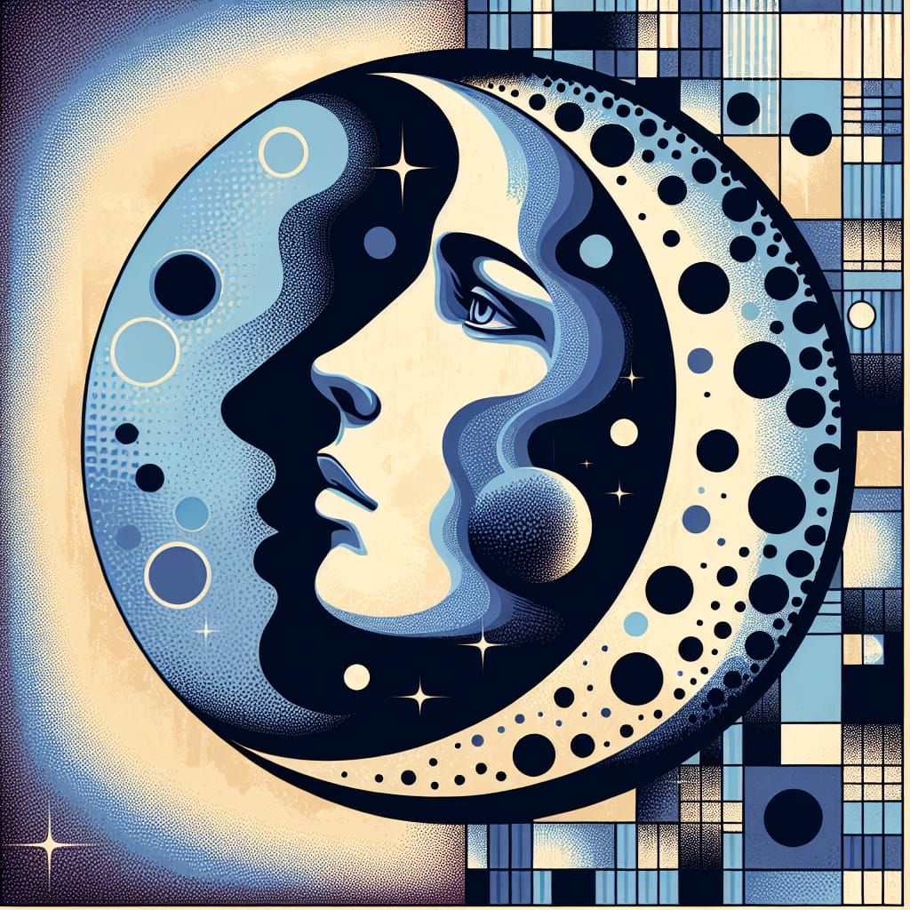 Moon Portrait in Halftone, Symbolic Collage