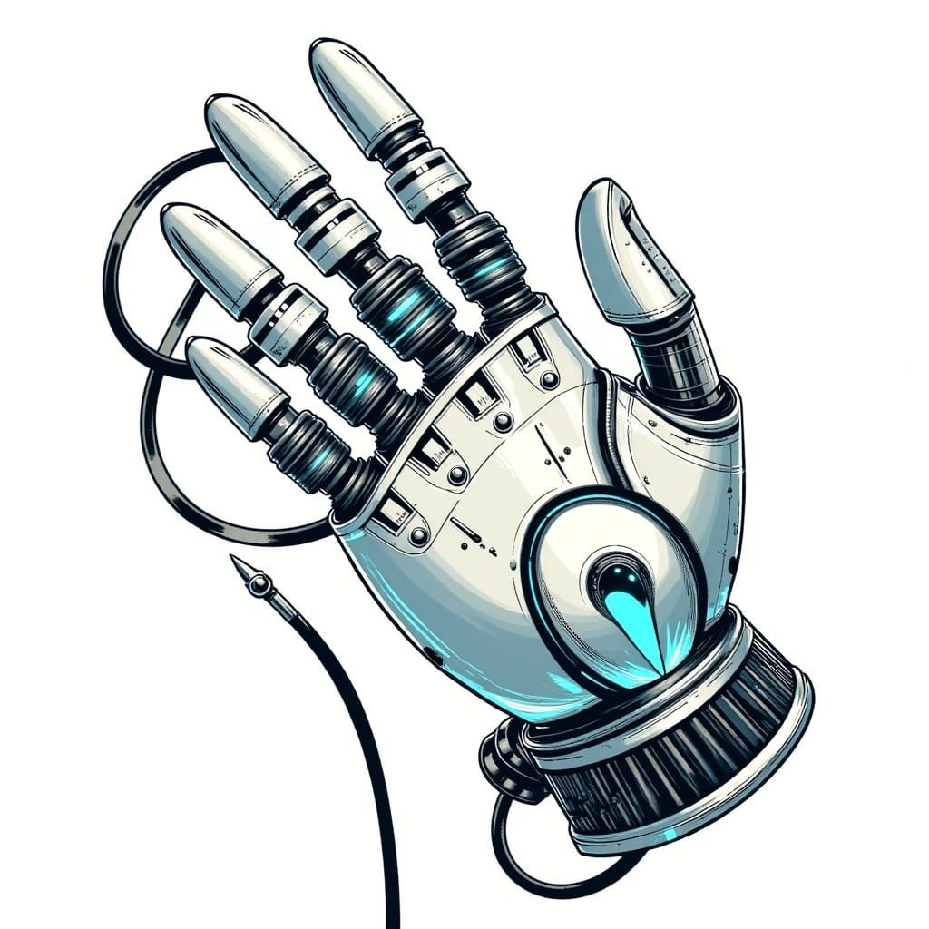 Robotic Glove with Glowing Wires in Sci-Fi Style