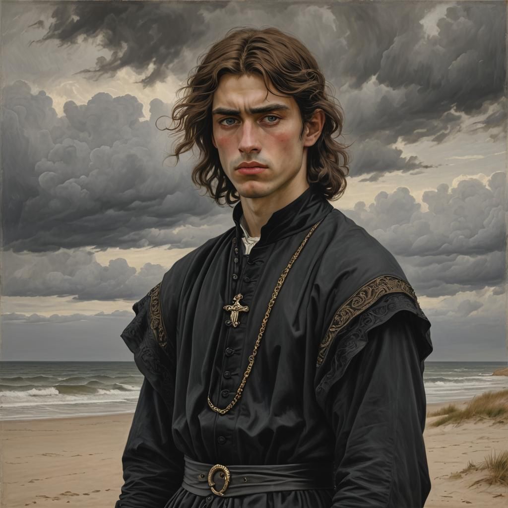 Melancholy Renaissance Man on a Beach