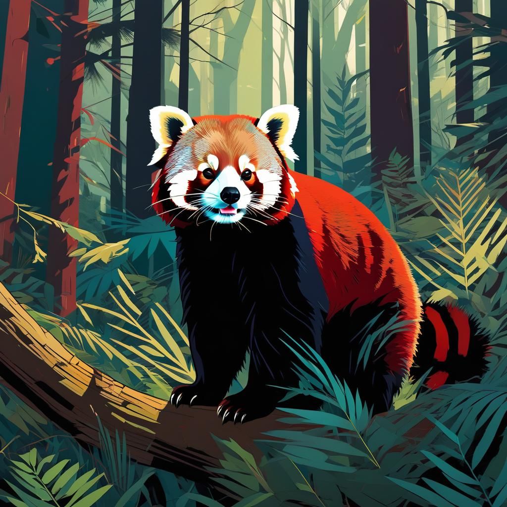 Red Panda in Woods, Graphic Novel Illustration