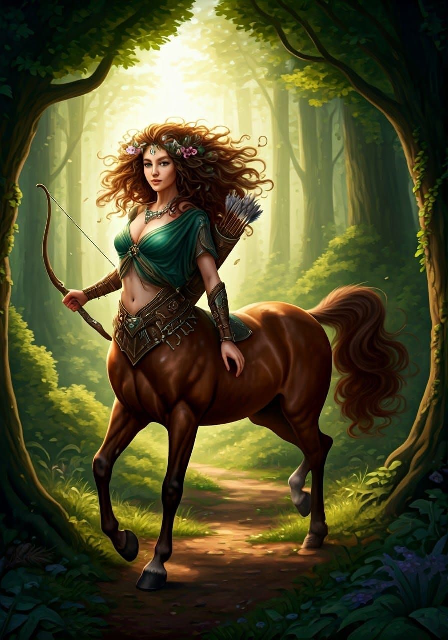 Elegant Centaur Archer in Forest Glade