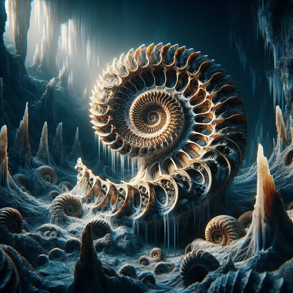 Hyperrealistic Ammonite Fossil in Cinematic HDR