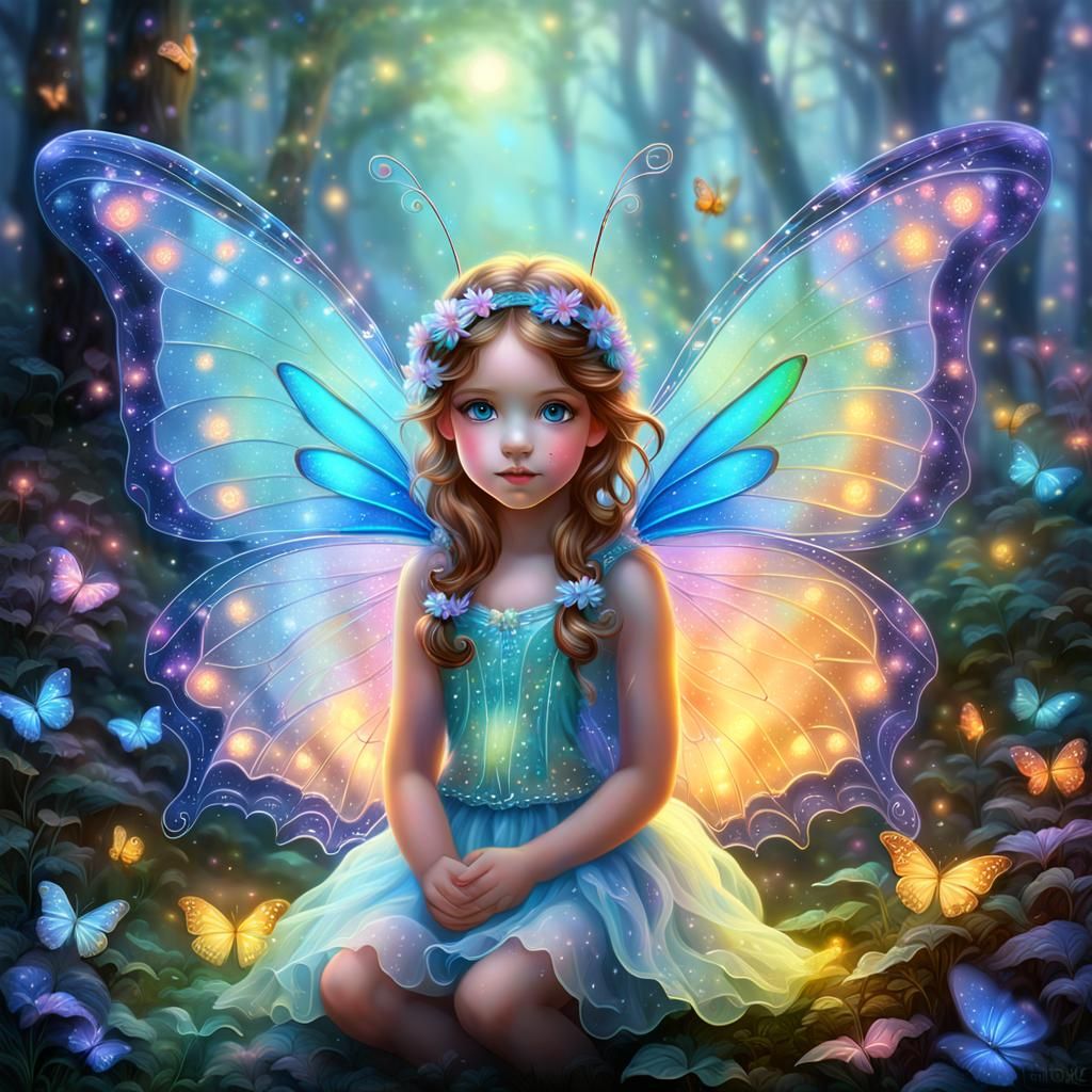 Neon Fairy Butterfly with Glowing Wings