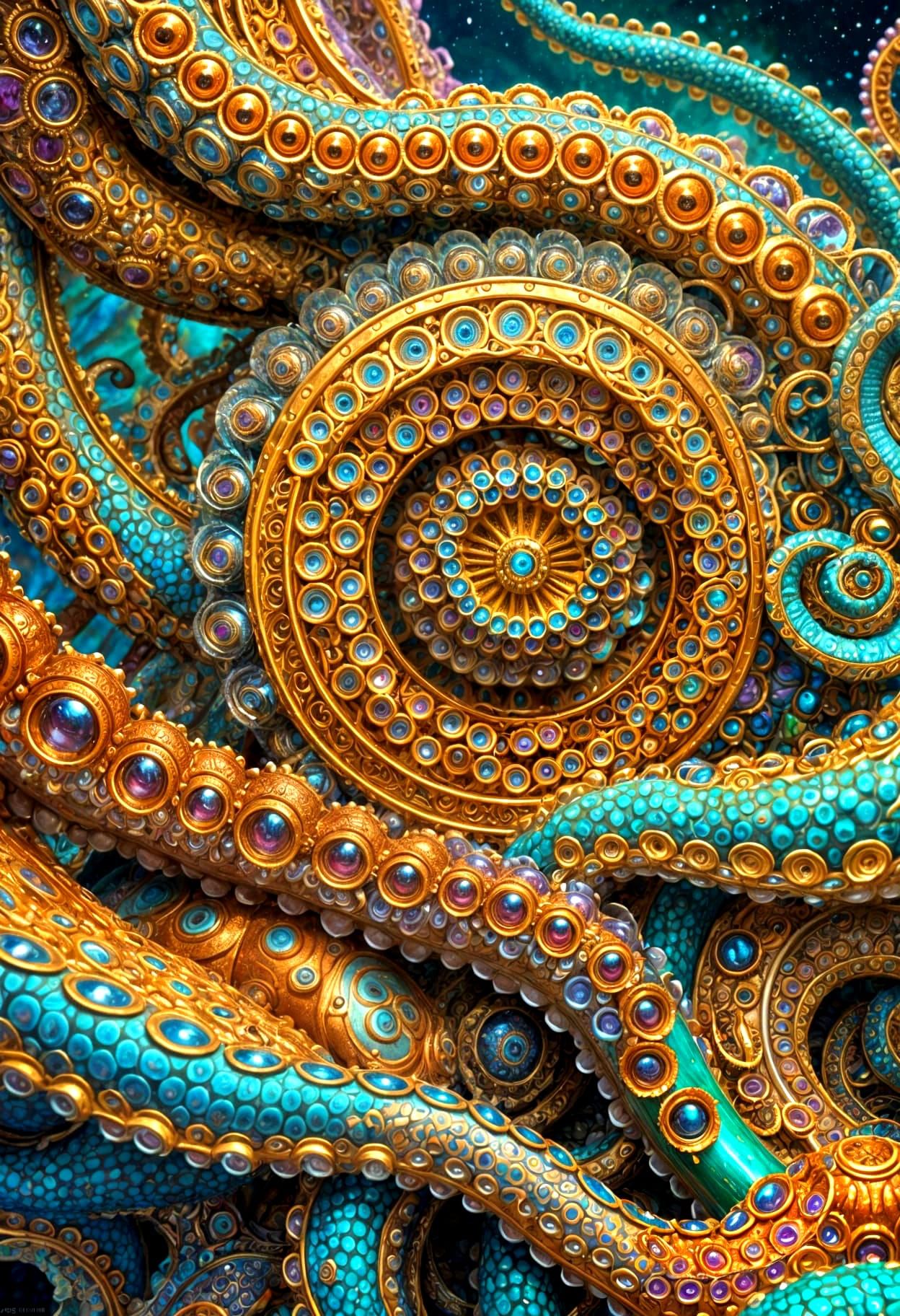 Psychedelic Octopus King in Holographic Art