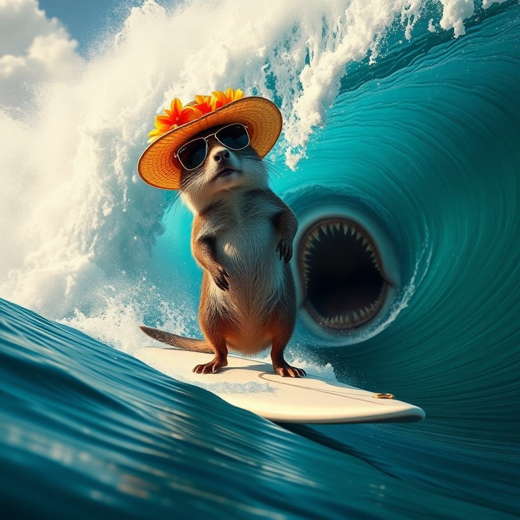 Bandicoot Surfing in Hawaii, Fine Art Style