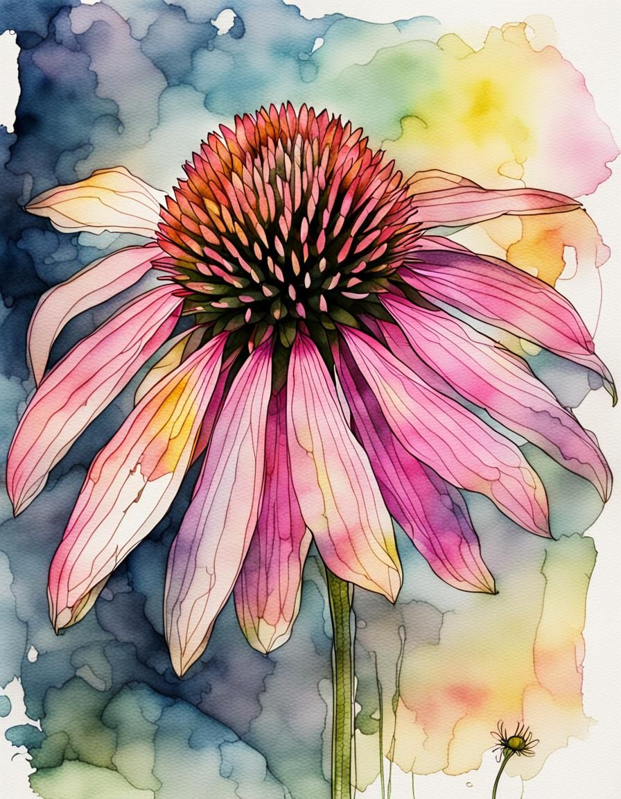 Ethereal Pink Bloom in Vibrant Watercolour Fusion