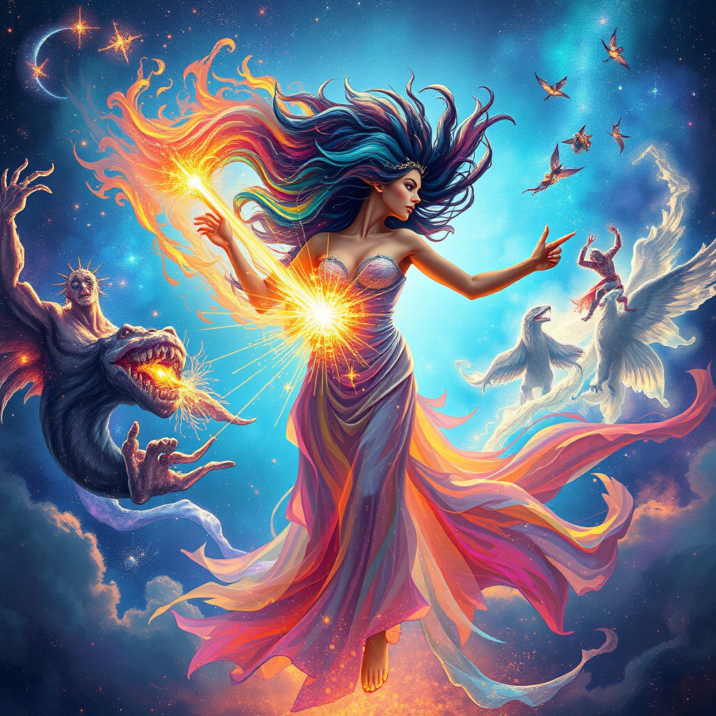 Fauvist Woman's Astral Projection in Impressionist Nebula