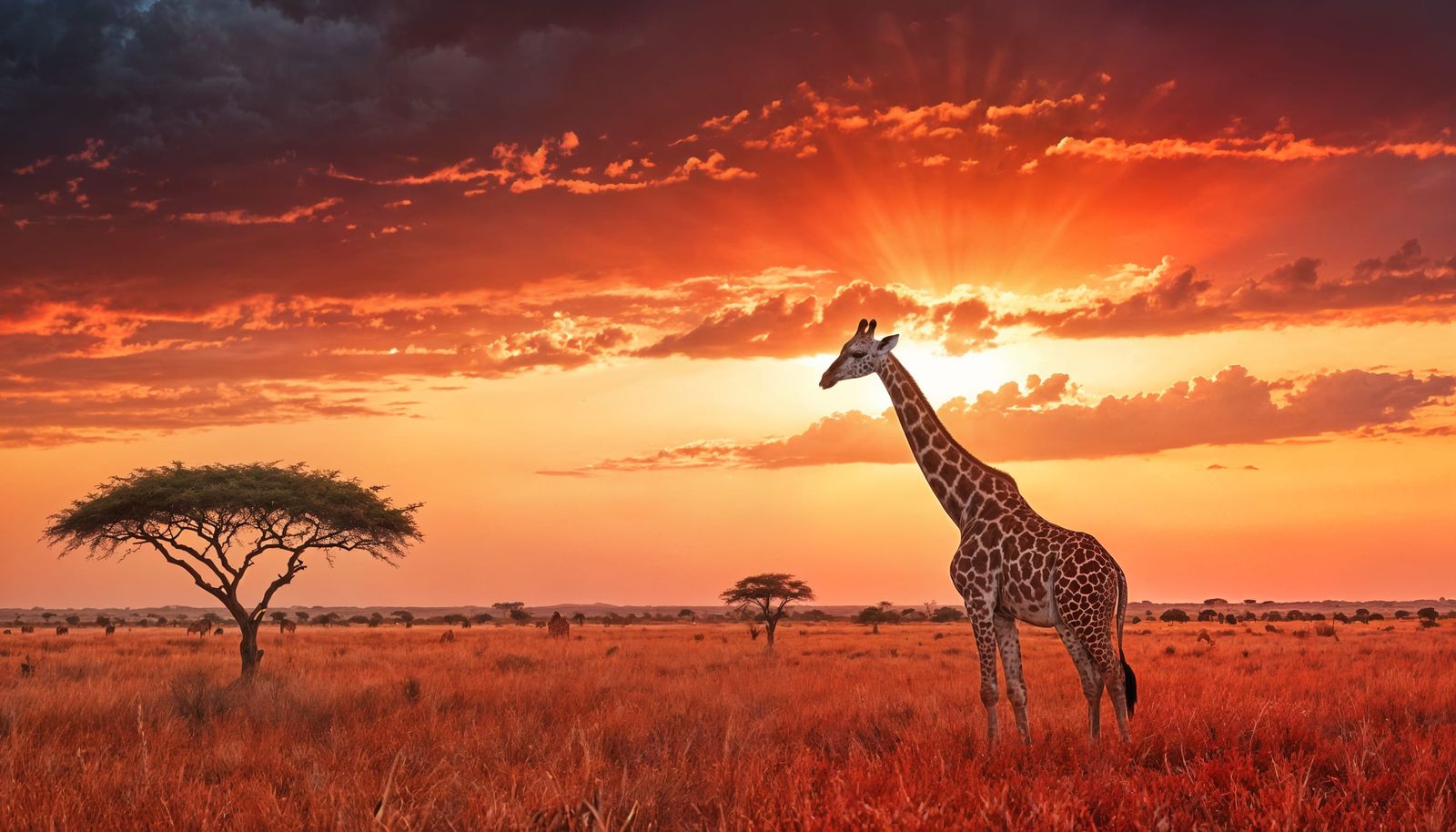 African Sunset Giraffe in a Blaze of Crimson and Pink