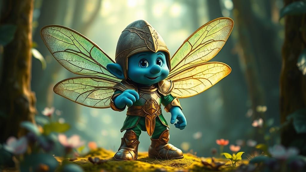 Smurf in Vibrant Green and Gold Plate Armor with Iridescent...