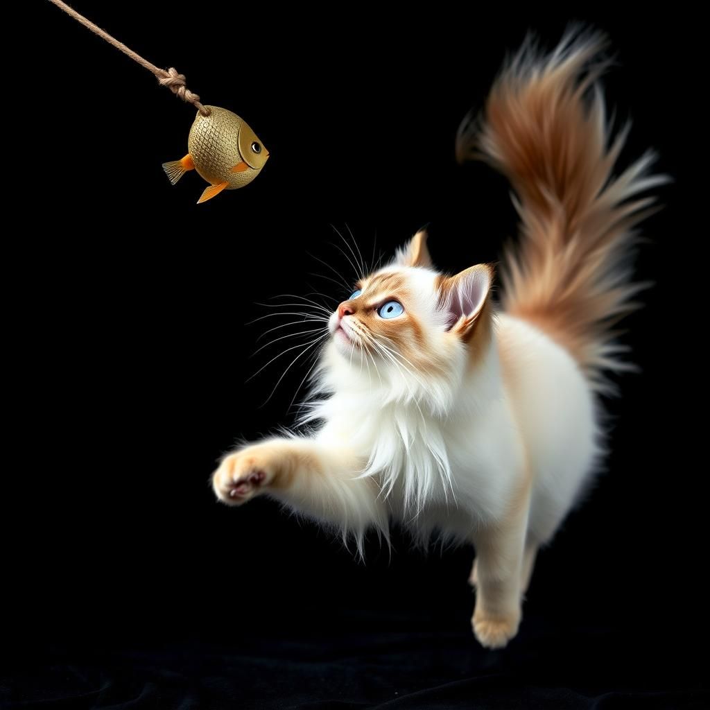 Angora Cat Leaping in Studio, Sharp Focus