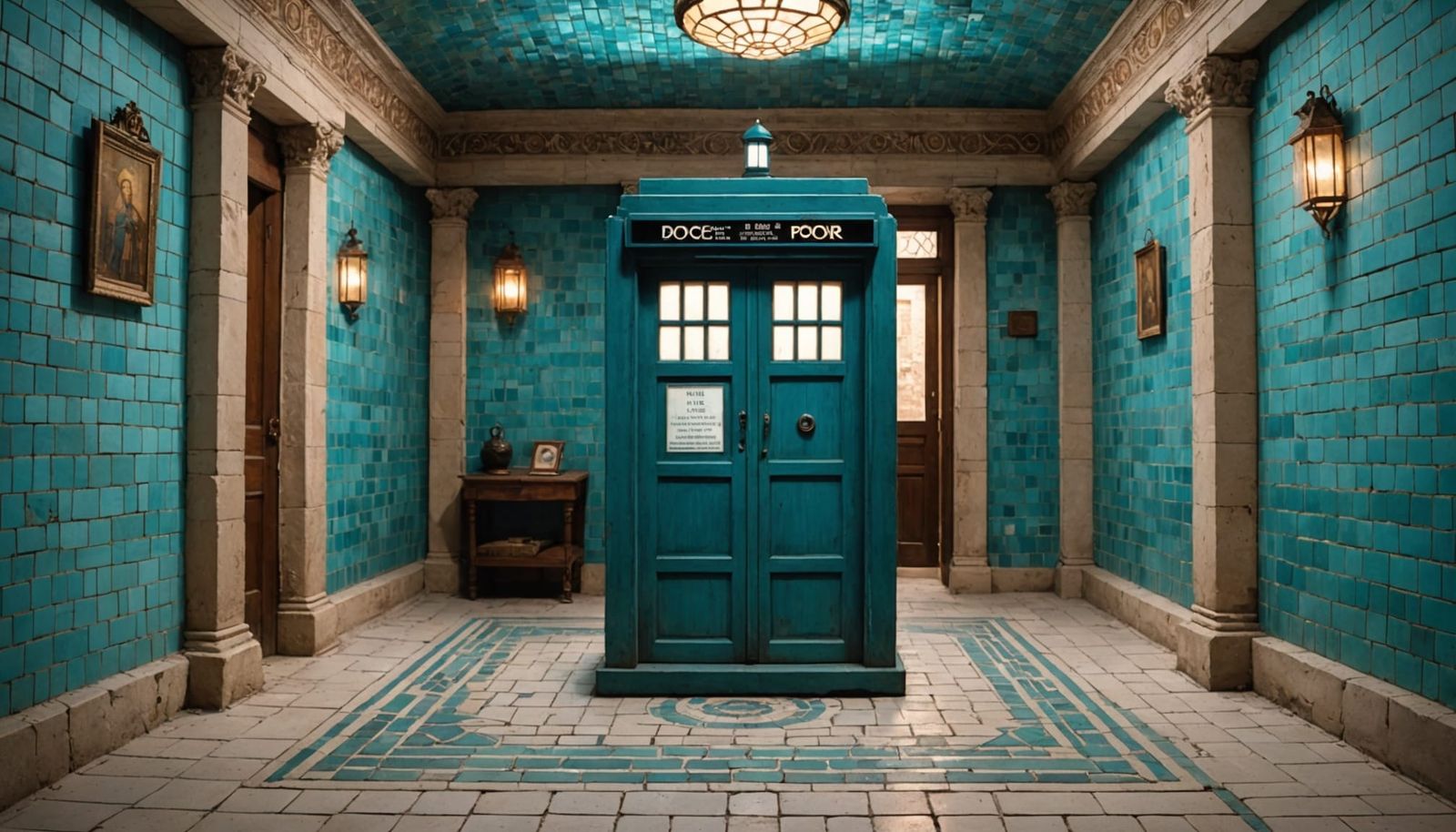 Roman Mosaic of the TARDIS with Open Doors