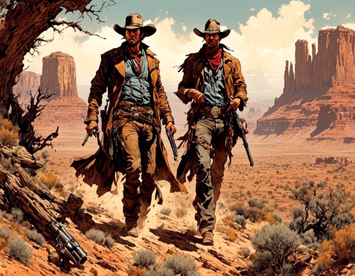 Western Cowboy with Guns in Comic Book Art Style